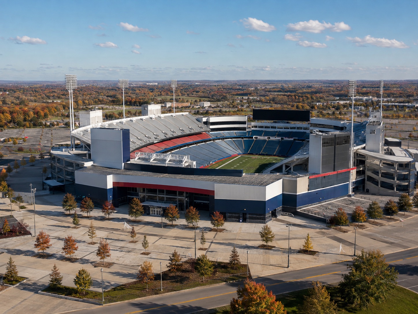 Exterior view of Highmark Stadium in Orchard Park