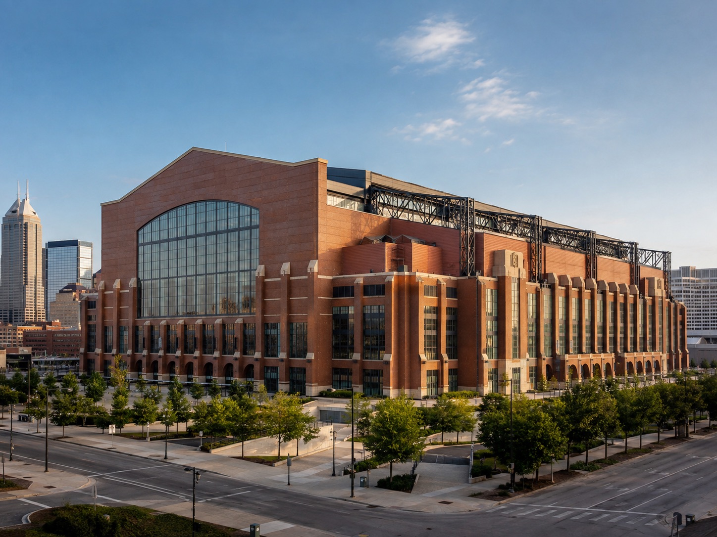 Exterior view of Lucas Oil Stadium in Indianapolis